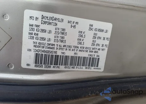 2006 Dodge Grand Caravan Se z USA, uszkodzony, nr VIN 1D4GP24RX6B505705